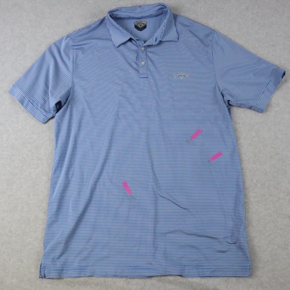 Callaway Polo Shirt Mens XL Performance Golf Blue Striped Short Sleeve